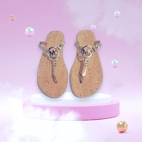 Michael Kors Sandals Jelly Thong Rose Gold MK Logo Size 7 - Picture 2 of 8